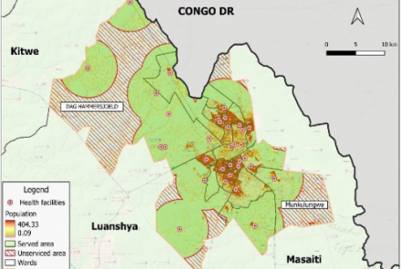 Map showing Gap Analysis for Health Service in Ndola District